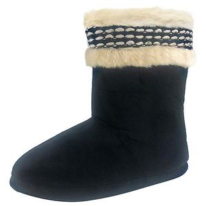 New Isotoner Woodlands Black Cozy Boot Slippers L